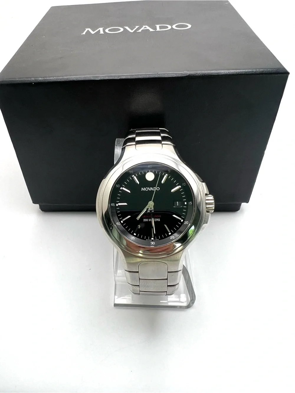 Movado Men's Silver Stainless Steel Watch with Black Dial